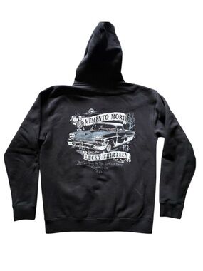 Lucky 13 Black Full Zip Hoodie Mens Medium Graphic Hot Rod Skull Back Print